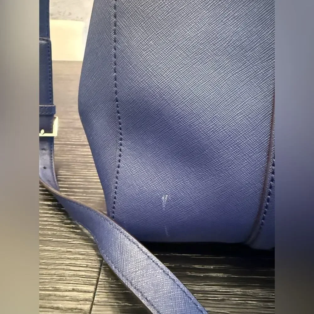 Kate Spade New York Newbury Lane Loden Bag Navy Blue Top Handle Tote Leather Bag